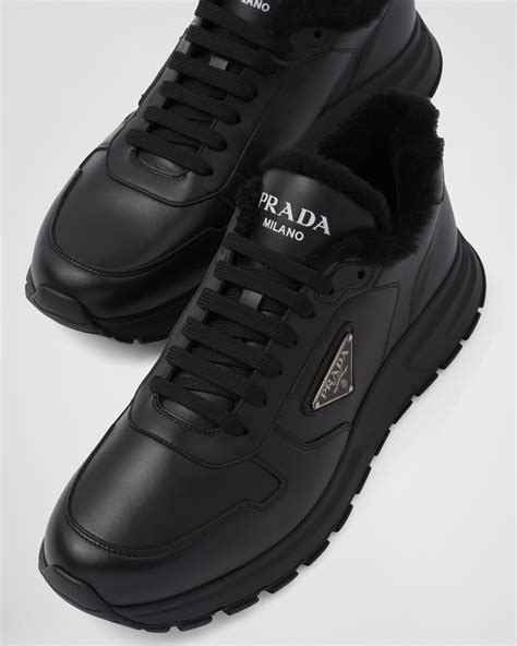 Black Prax 01 Leather An Shearling Sneakers 